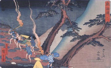  Hiroshige Lienzo - Viajeros por un sendero de montaña por la noche Utagawa Hiroshige Ukiyoe